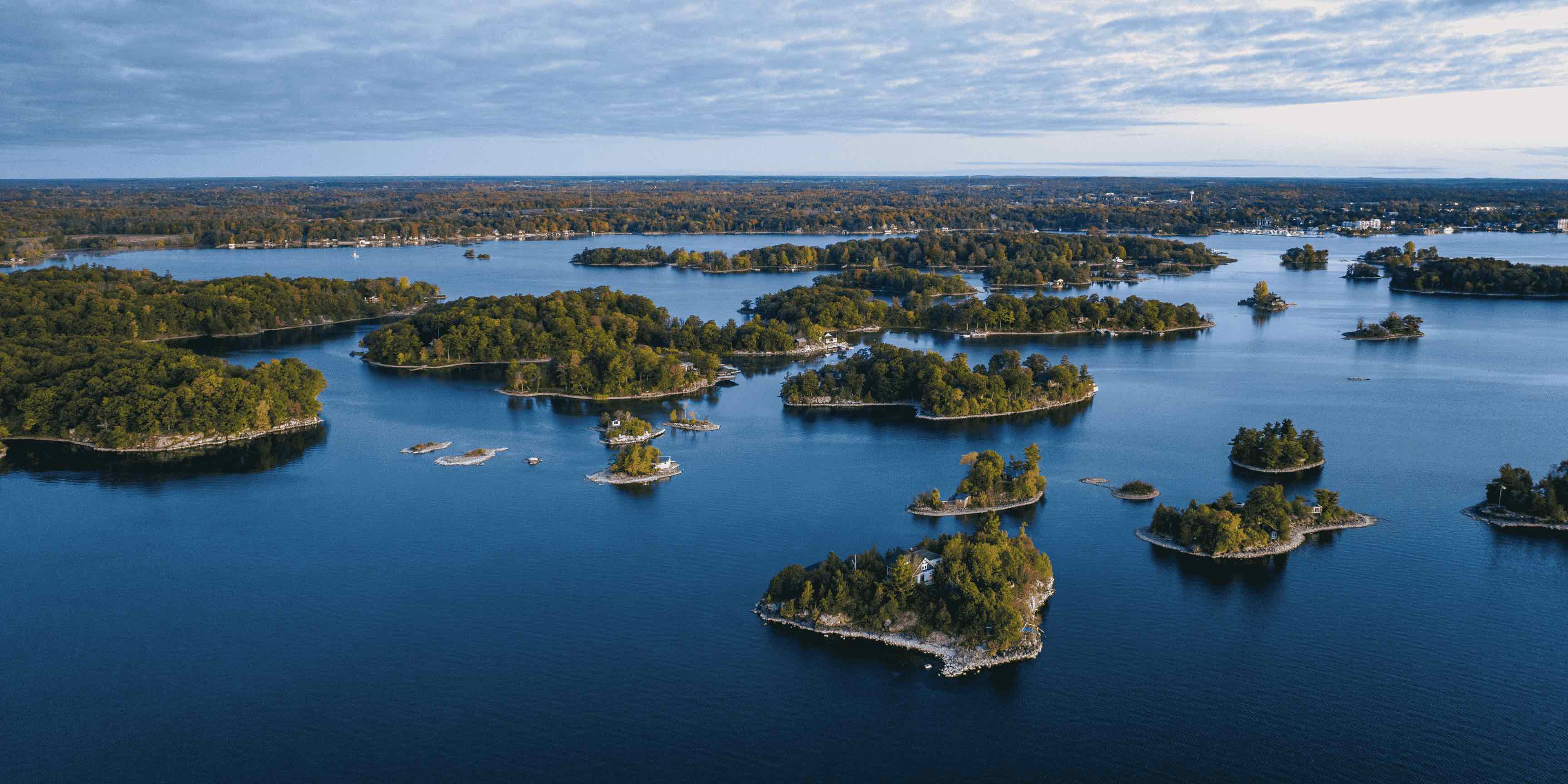 Aerial view of Ganonque and the Thousand Islands area